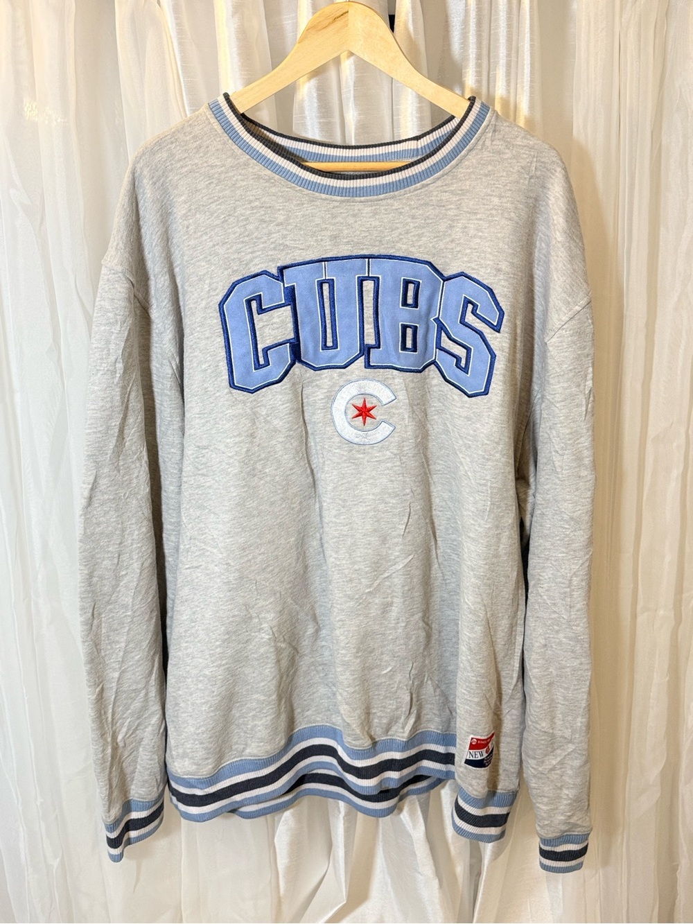 New Era Grey Crewneck Sweater with Blue Lettering